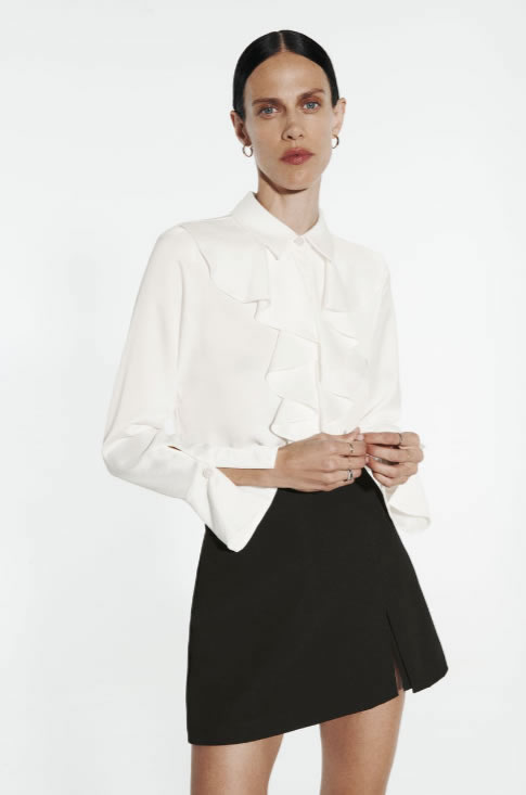 Fashion White Polyester Laminated Lapel Button-down Shirt,Blouses
