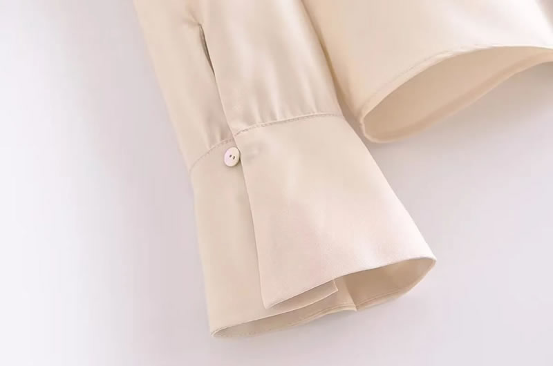 Fashion White Polyester Laminated Lapel Button-down Shirt,Blouses
