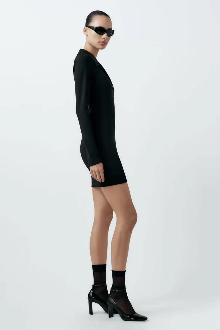 Fashion Black Cotton Lapel Skirt,Mini & Short Dresses