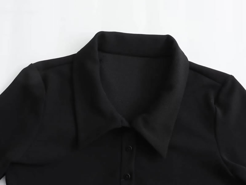 Fashion Black Cotton Lapel Skirt,Mini & Short Dresses