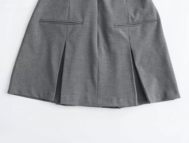 Fashion Grey Polyester Lapel Pleated Skirt,Mini & Short Dresses