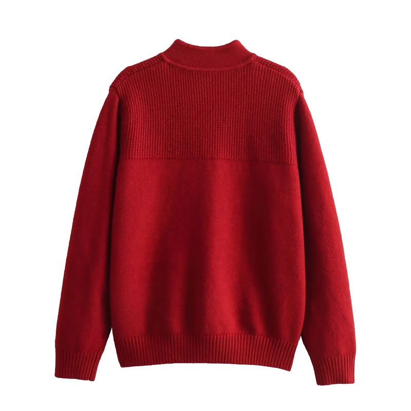 Fashion Red Button Cheongsam Collar Knitted Pullover Sweater,Sweater