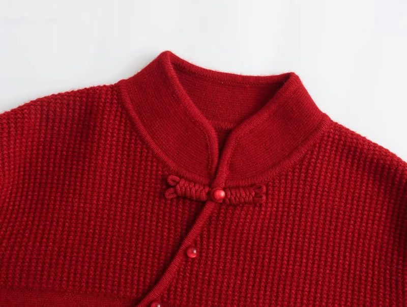 Fashion Red Button Cheongsam Collar Knitted Pullover Sweater,Sweater