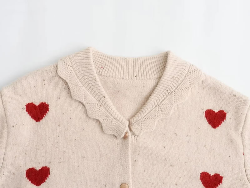 Fashion Red Love Jacquard Knitted Cardigan,Coat-Jacket