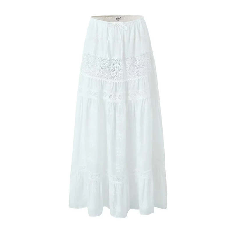 Fashion White Lace Patchwork Skirt,Skirts