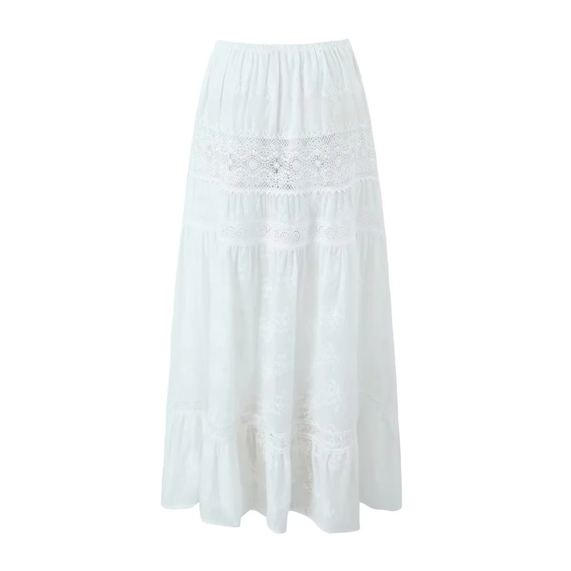 Fashion White Lace Patchwork Skirt,Skirts