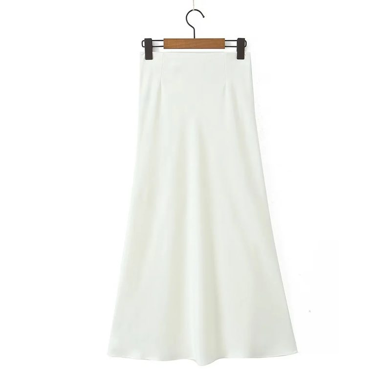 Fashion Pearl White Glossy Micro-pleated Skirt,Skirts