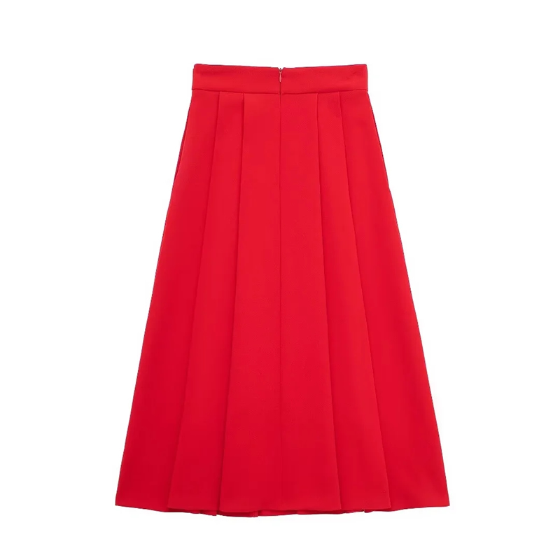 Fashion Red Blended Pleated Skirt,Skirts