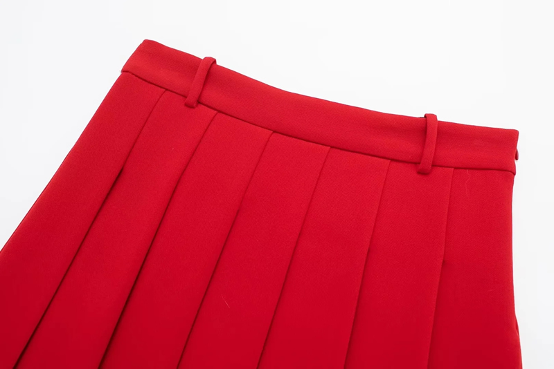 Fashion Red Blended Wide Pleated Skirt,Skirts