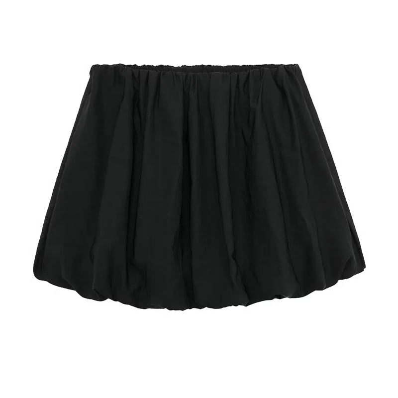 Fashion Black Blended Pleated Lantern Skirt,Skirts