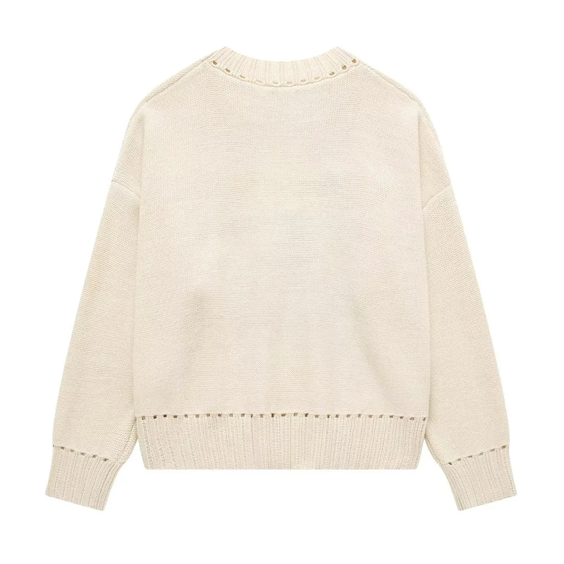 Fashion Beige Knitted Dragon Jacquard Crew Neck Sweater,Sweater