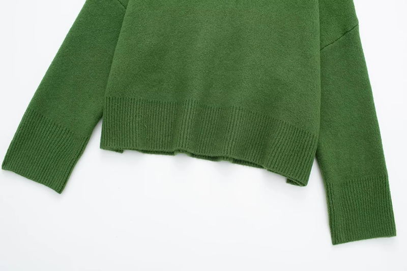 Fashion Green Ribbed Knit Stand Collar Sweater,Sweater