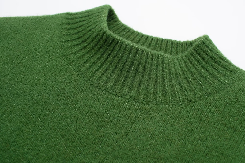 Fashion Green Ribbed Knit Stand Collar Sweater,Sweater