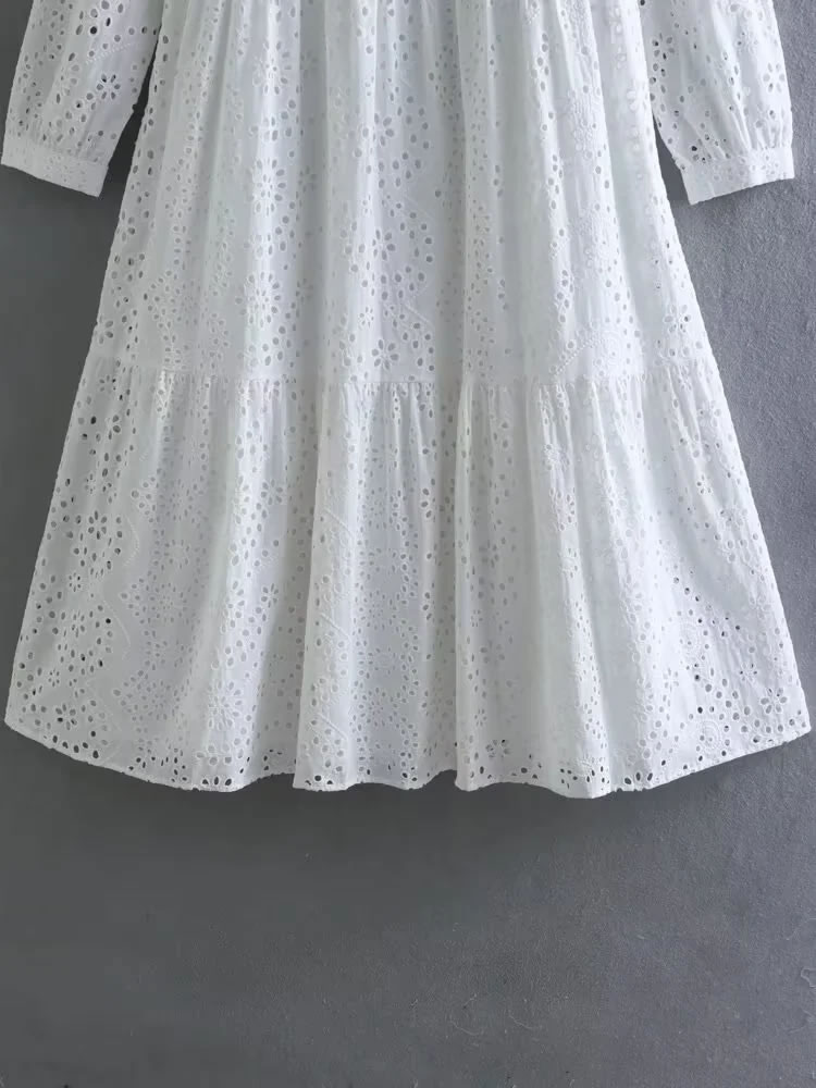 Fashion White Polyester Hollow Embroidered Knee-length Skirt,Knee Length