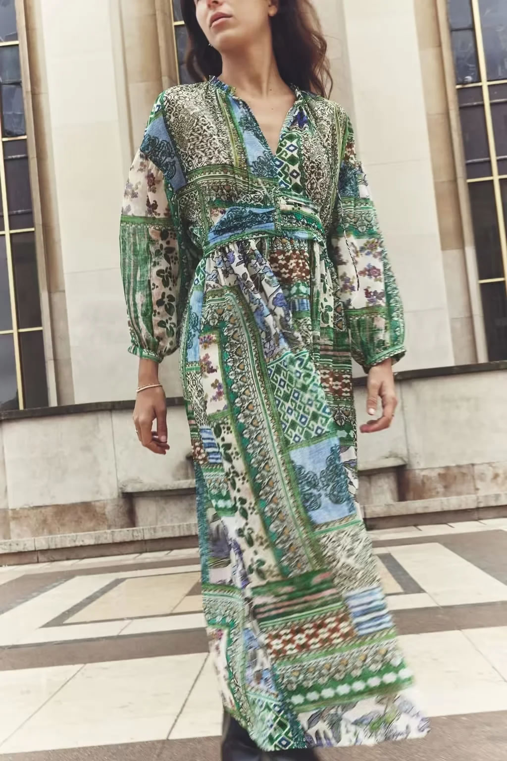 Fashion Green Silk Satin Printed Long Skirt,Long Dress