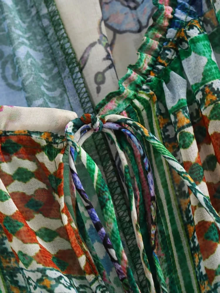 Fashion Green Silk Satin Printed Long Skirt,Long Dress