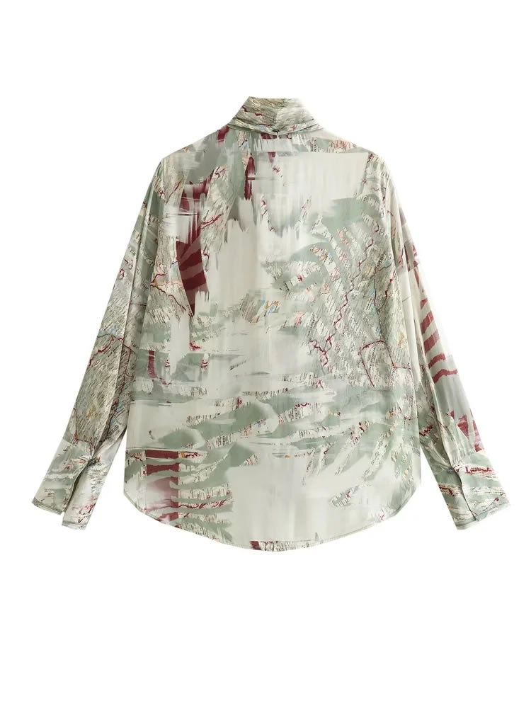 Fashion Green Polyester Printed Lace-up Shirt,Blouses