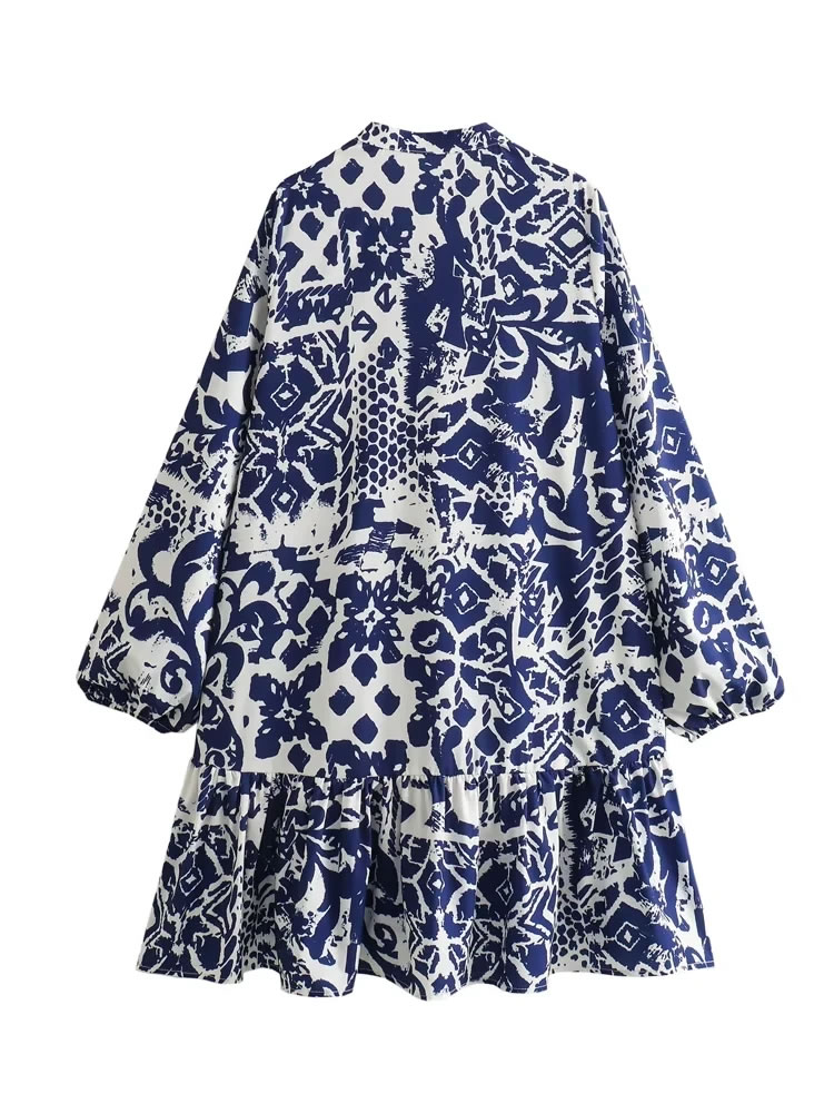 Fashion Navy Blue Polyester Printed Skirt,Mini & Short Dresses