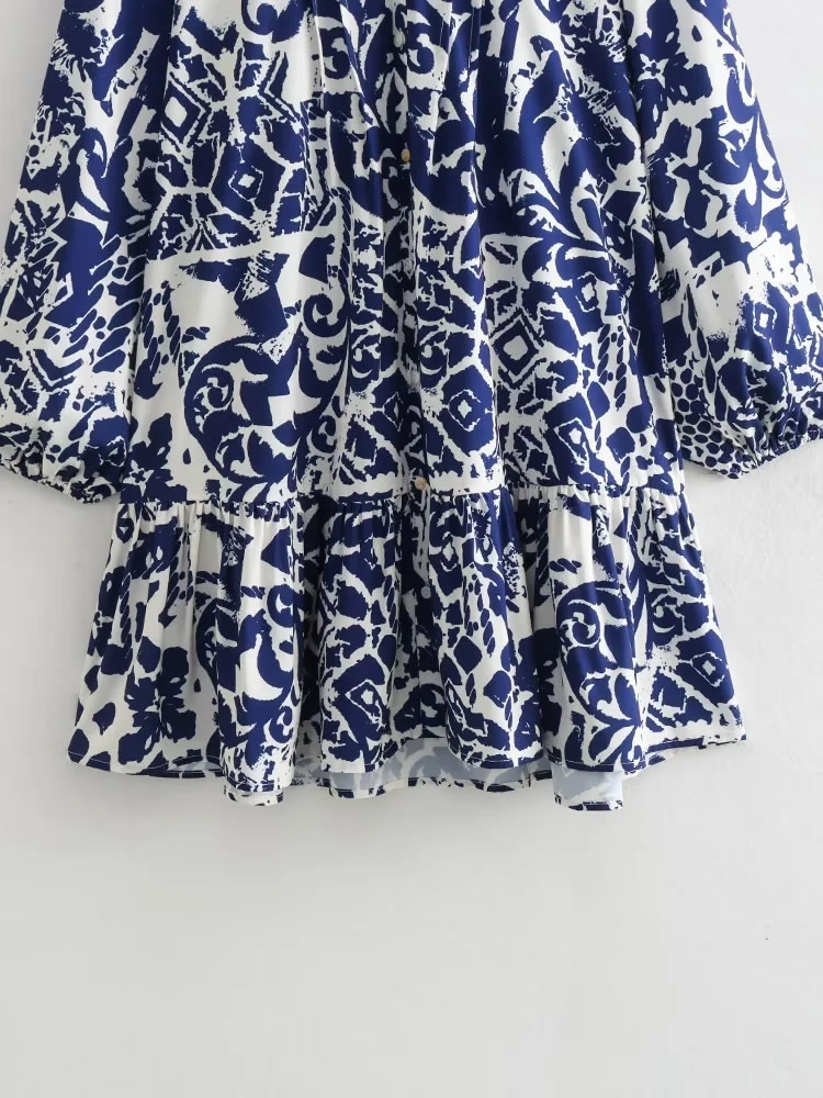 Fashion Navy Blue Polyester Printed Skirt,Mini & Short Dresses