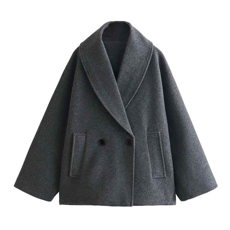 Fashion Black Blended Lapel Coat,Coat-Jacket
