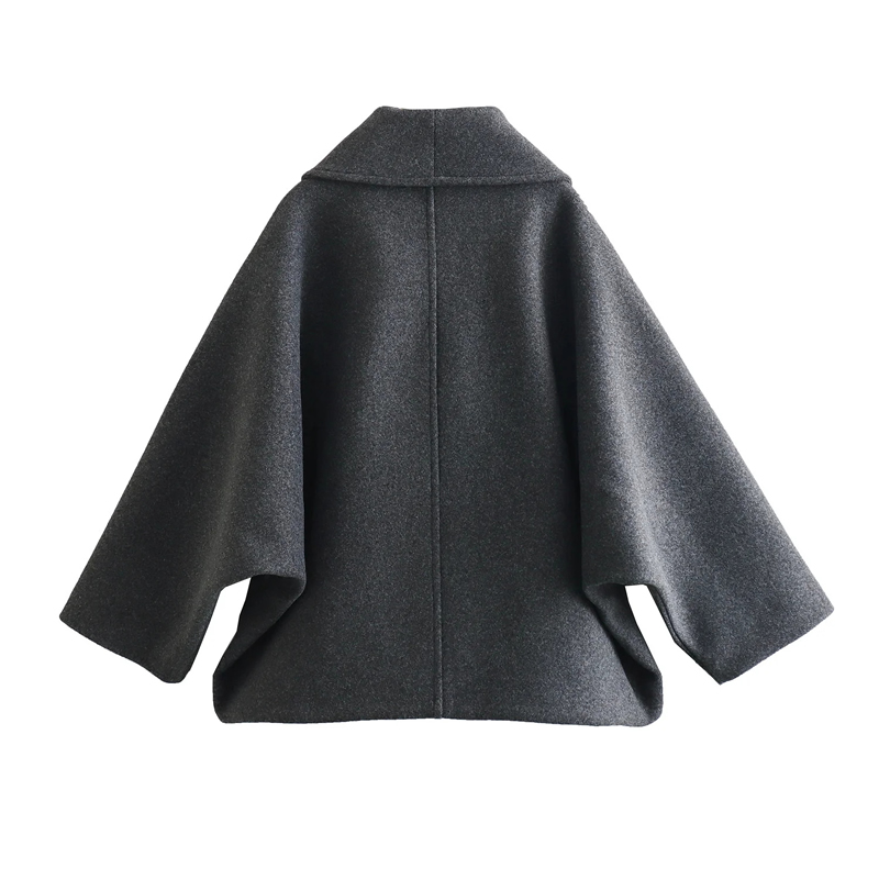 Fashion Black Blended Lapel Coat,Coat-Jacket