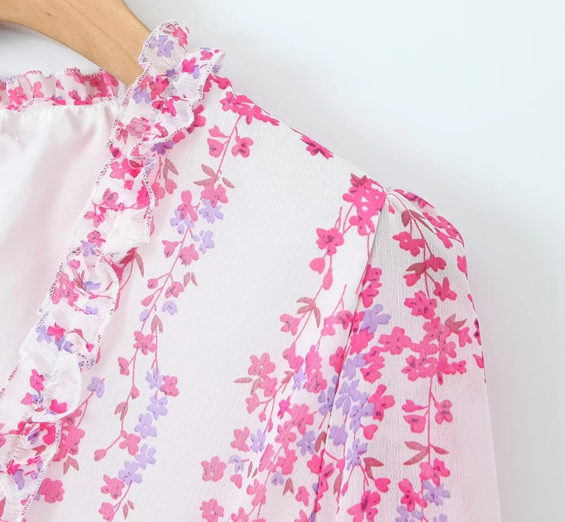 Fashion Pink Flower Chiffon Printed Skirt,Mini & Short Dresses
