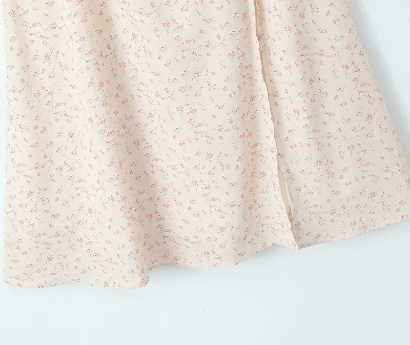 Fashion Beige Polyester Printed Square Neck Slit Knee-length Skirt,Knee Length