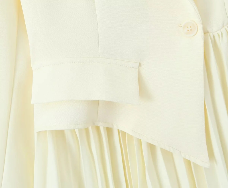 Fashion Off White Polyester Lapel Pleated Skirt,Mini & Short Dresses