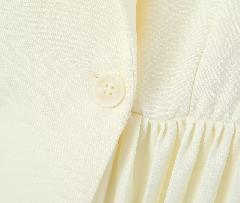 Fashion Off White Polyester Lapel Pleated Skirt,Mini & Short Dresses