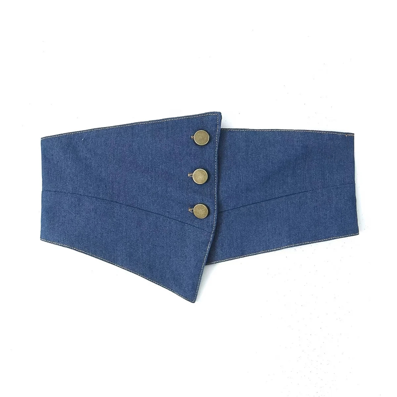 Fashion Dark Denim Blue Denim Buttoned Girdle,Wide belts