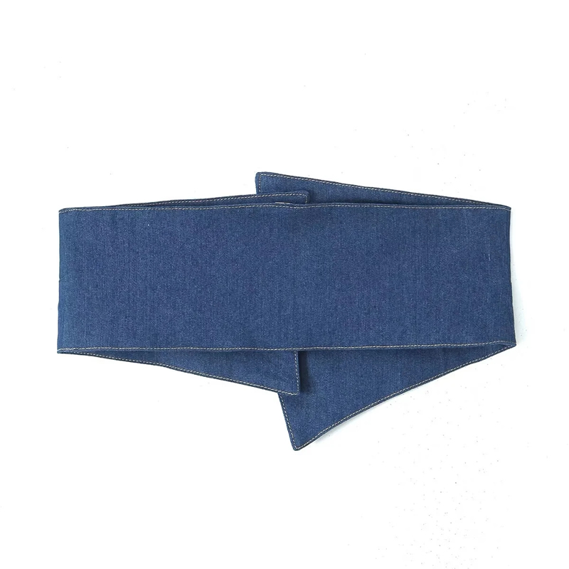 Fashion Dark Denim Blue Denim Buttoned Girdle,Wide belts