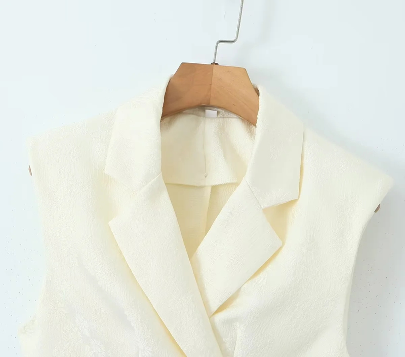 Fashion Off-white Polyester Lapel Lace-up Vest Straight-leg Trousers Suit,Coat-Jacket
