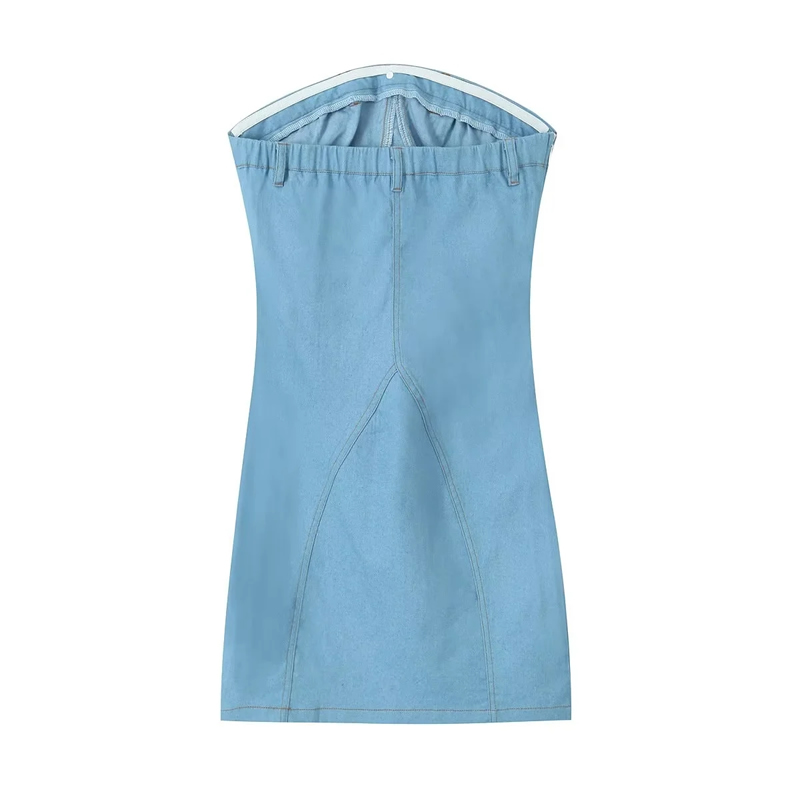 Fashion Denim Blue Denim Tube Top Skirt,Mini & Short Dresses
