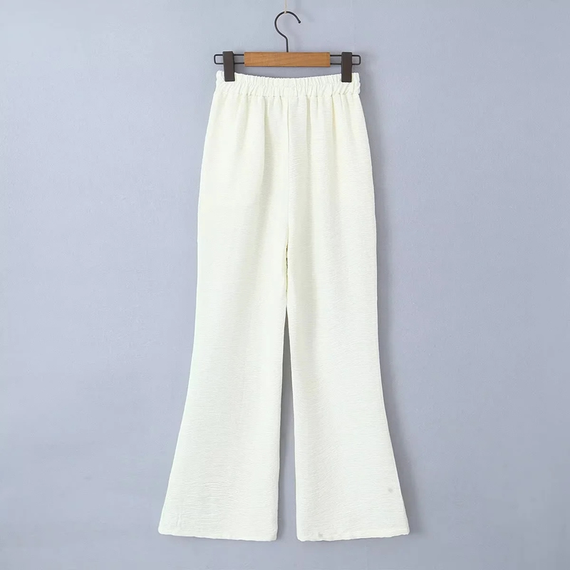 Fashion White Polyester Lace-up Bootcut Trousers,Pants
