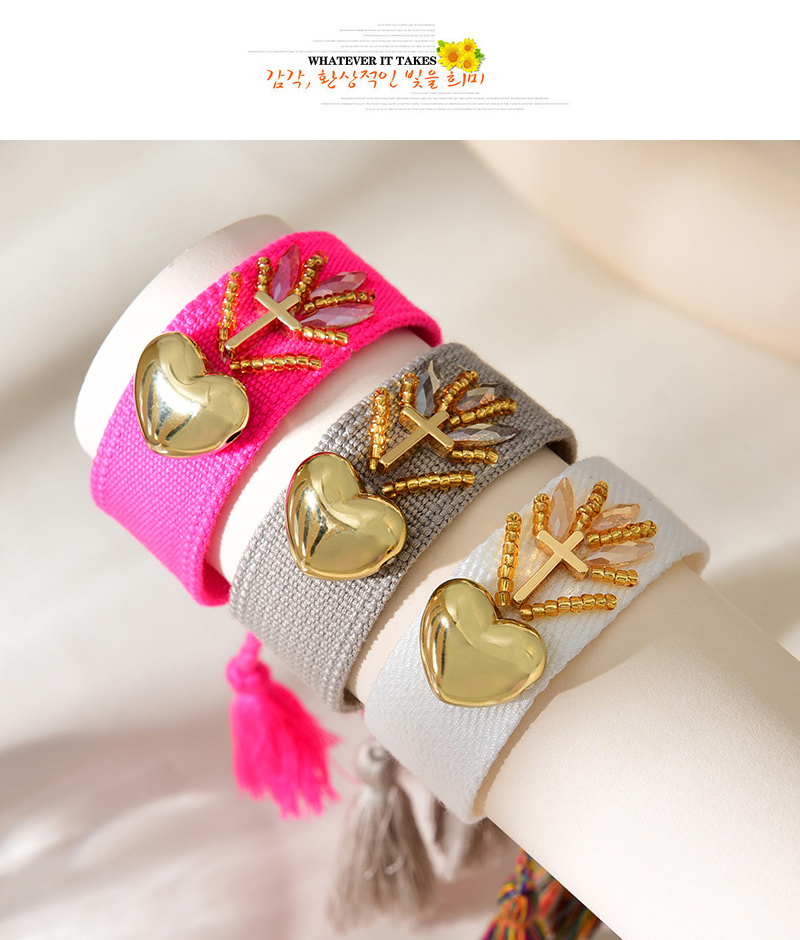 Fashion Rose Red Copper Love Rice Beads Fabric Braided Tassel Bracelet,Bracelets
