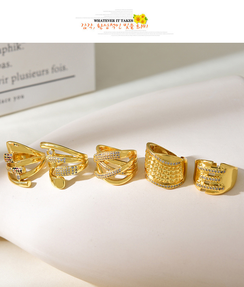 Fashion Golden 2 Copper Set Zirconia Geometric Ring,Rings