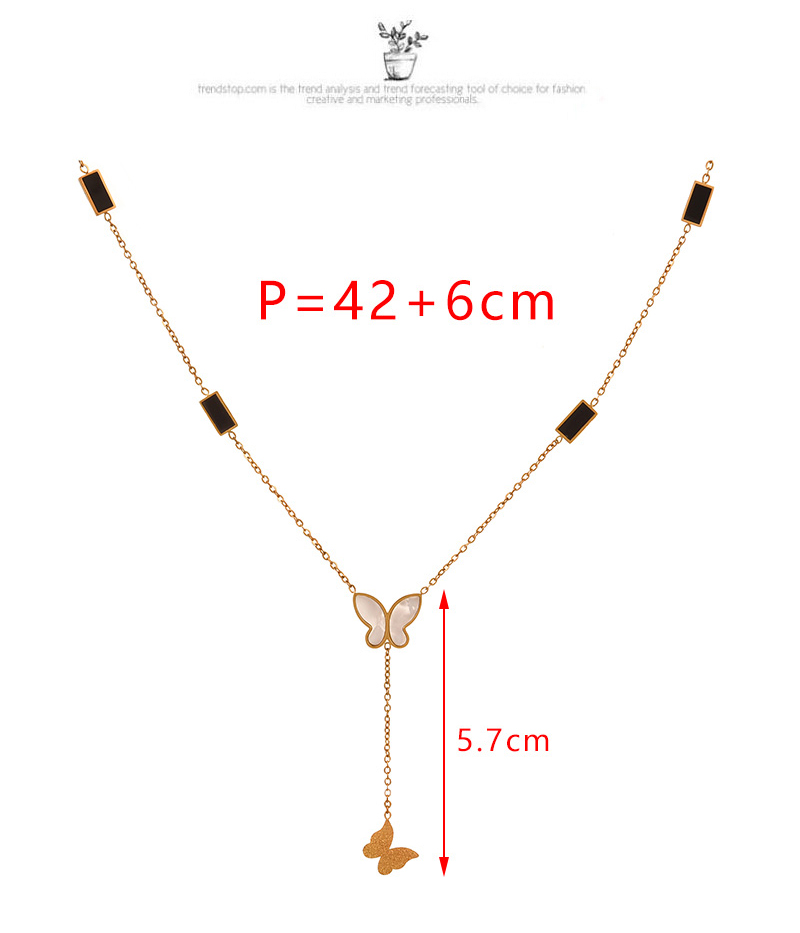 Fashion Gold Titanium Steel Inlaid Zirconium Shell Butterfly Pendant Necklace,Necklaces