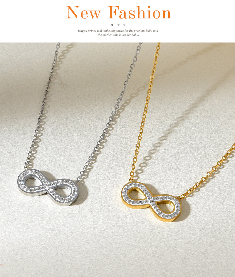 Fashion Silver Titanium Steel Inlaid Zirconium Number 8 Pendant Necklace,Necklaces