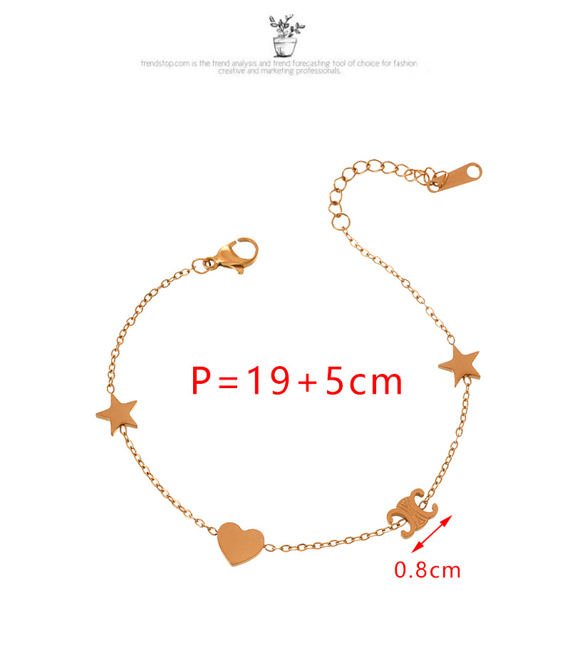 Fashion Rose Gold Titanium Steel Pattern Love Pentagram Bracelet,Bracelets