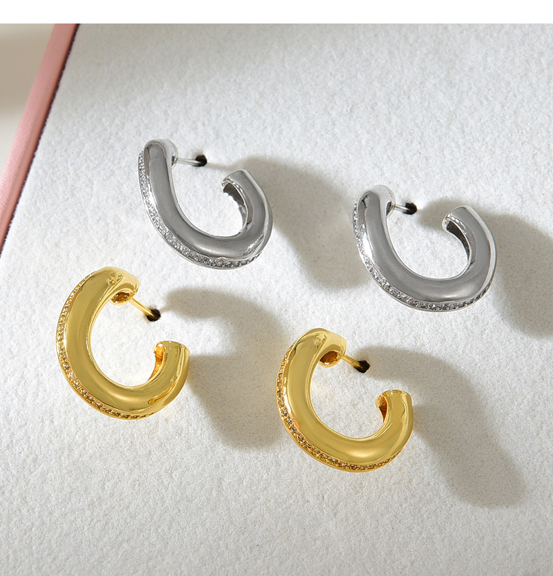 Fashion Silver Copper Set Zircon Geometric Stud Earrings,Earrings