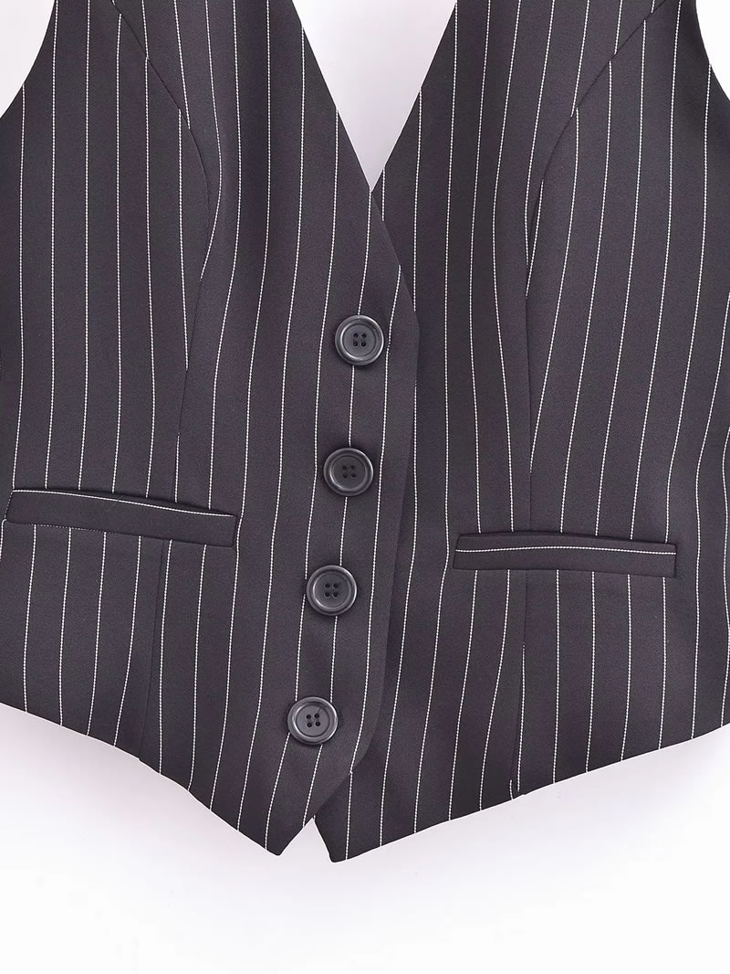 Fashion Stripe Polyester Halter Neck Striped Vest Wide Leg Trousers Suit,Coat-Jacket