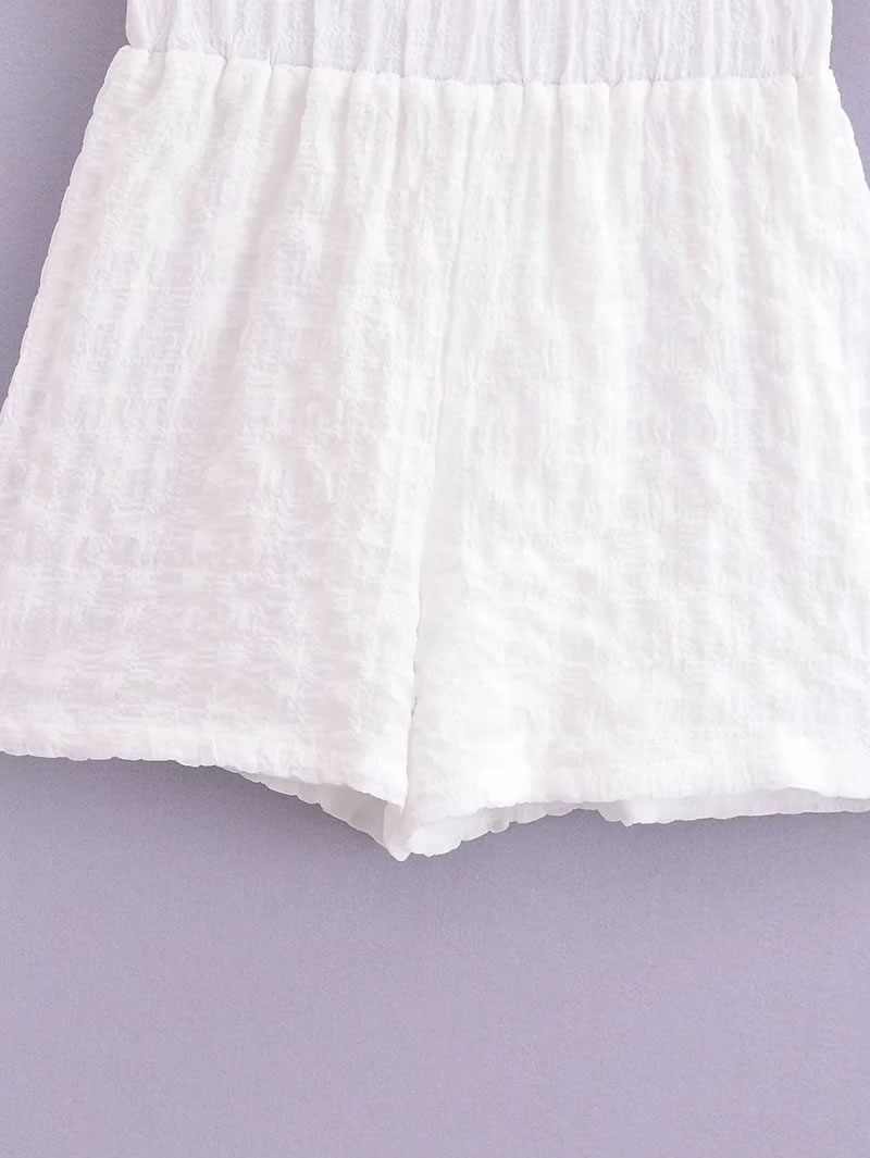 Fashion White Polyester Jacquard Lace-up Jacket And Shorts Set,Blouses