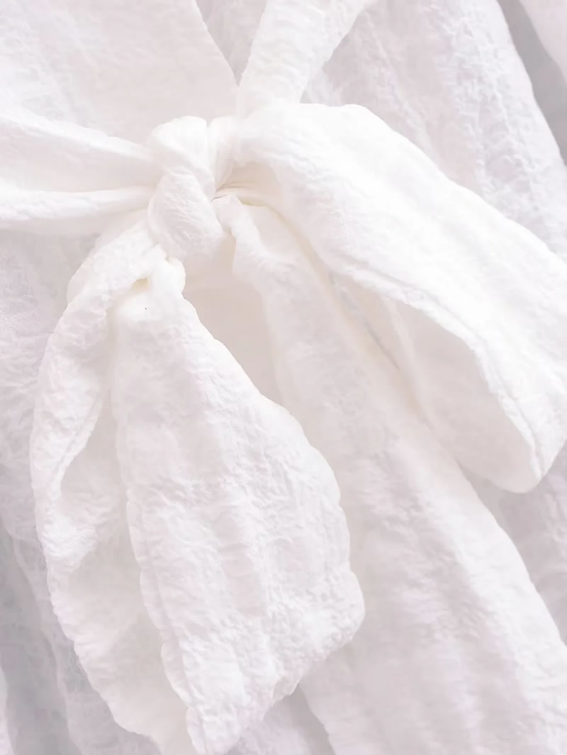 Fashion White Polyester Jacquard Lace-up Jacket And Shorts Set,Blouses