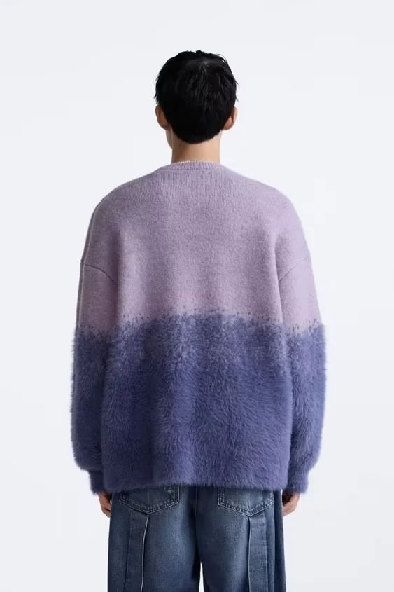 Fashion Purple Knitted Embroidered Crew Neck Sweater,Sweater