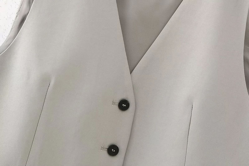 Fashion Grey Woven Buttoned Vest Jacket,Coat-Jacket