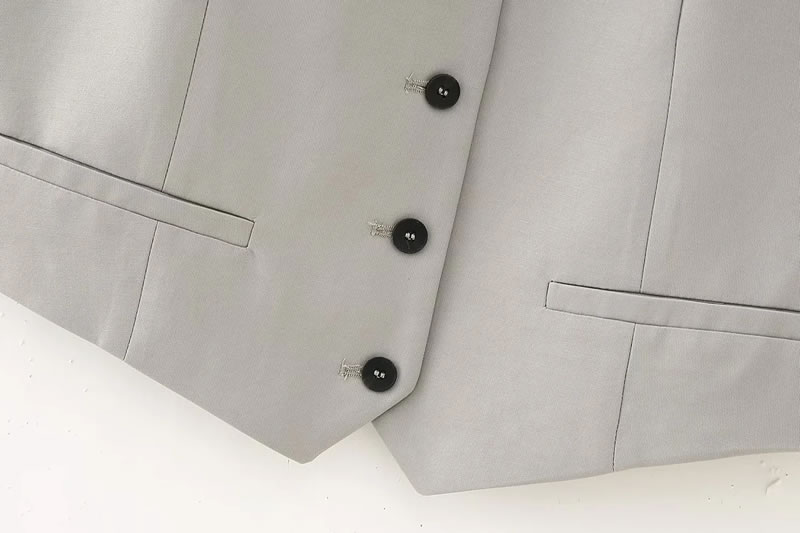 Fashion Grey Woven Buttoned Vest Jacket,Coat-Jacket