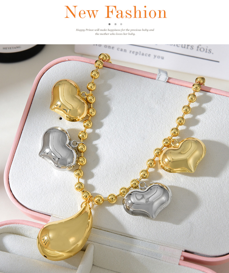 Fashion Gold Copper Multiple Love Drop Pendant Beaded Necklace (6mm),Necklaces