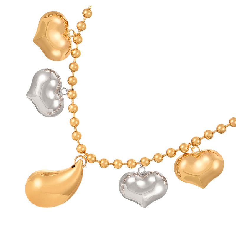 Fashion Gold Copper Multiple Love Drop Pendant Beaded Necklace (6mm),Necklaces