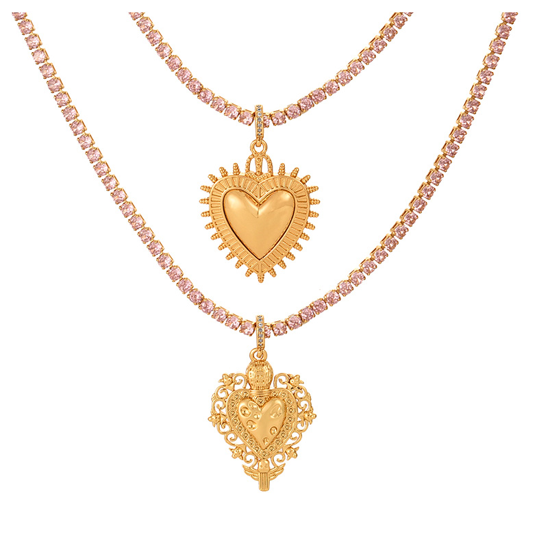 Fashion Golden 2 Copper Inlaid Zircon Pattern Love Pendant Necklace,Necklaces
