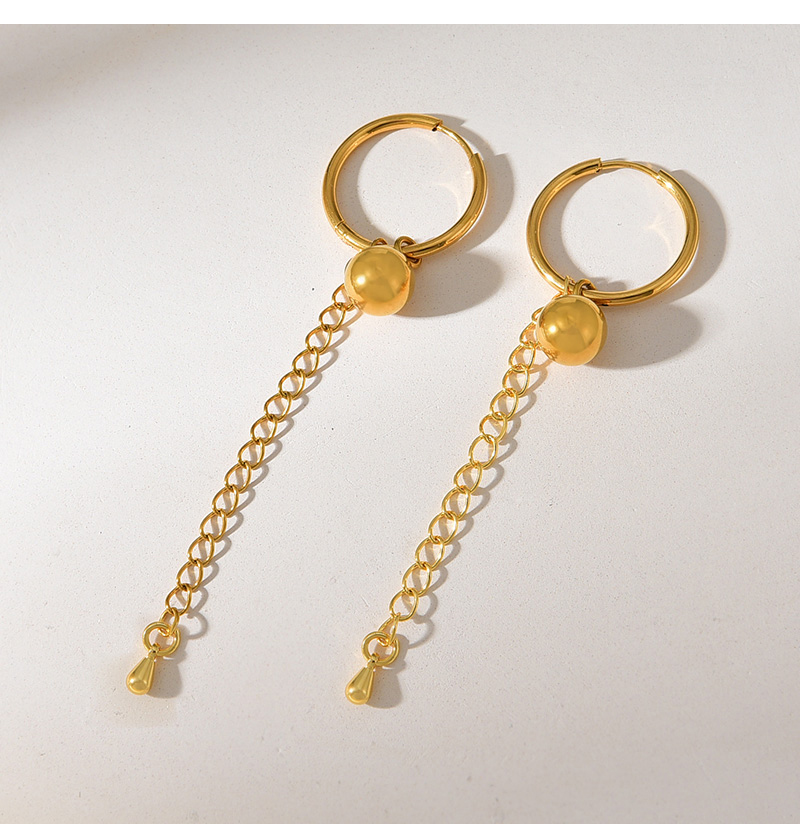 Fashion Gold Titanium Steel Chain Bead Earrings,Earrings